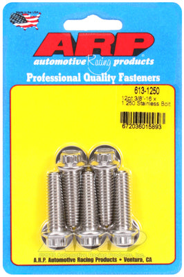ARP 613-1250 Stainless Steel 12-Point Bolts - 3/8-16 x 1.250 in. UHL, Set of 5