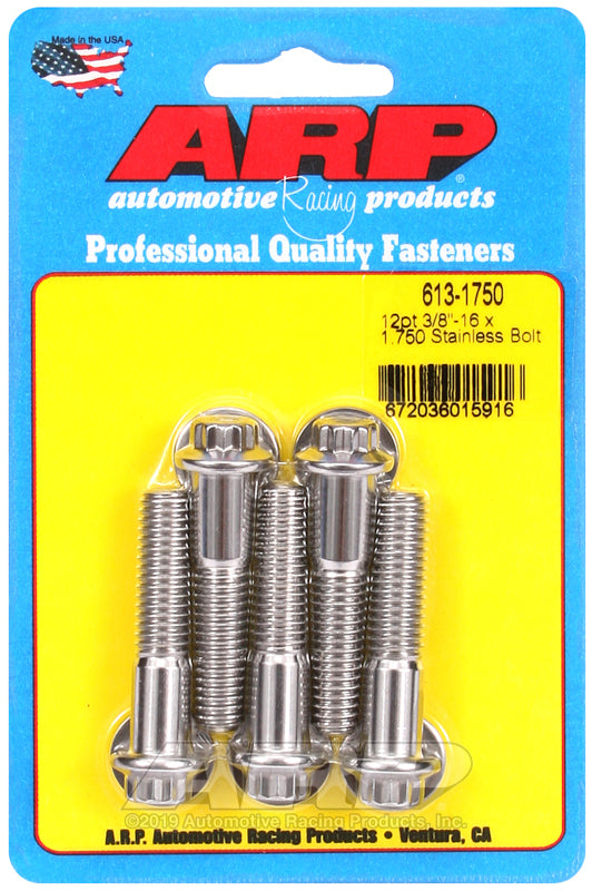 ARP 613-1750 Stainless Steel 12-Point Bolts - 3/8-16 x 1.750 in. UHL, Set of 5