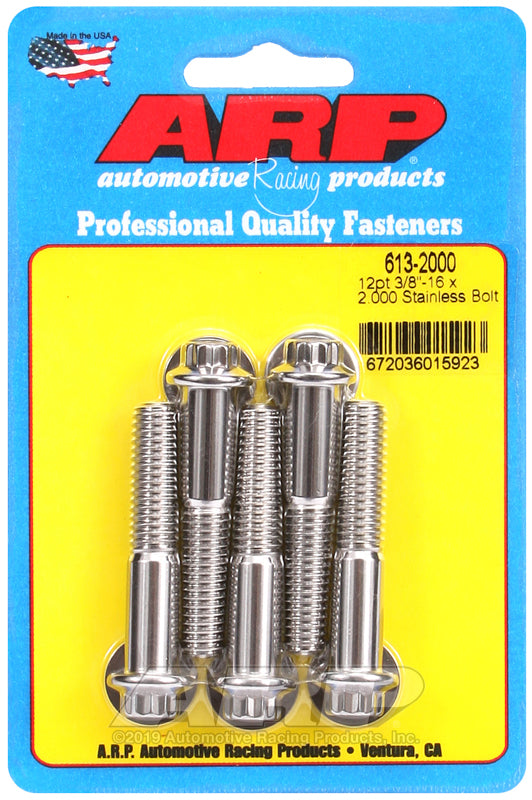 ARP 613-2000 Stainless Steel 12-Point Bolts - 3/8-16 x 2.000 in. UHL, Set of 5